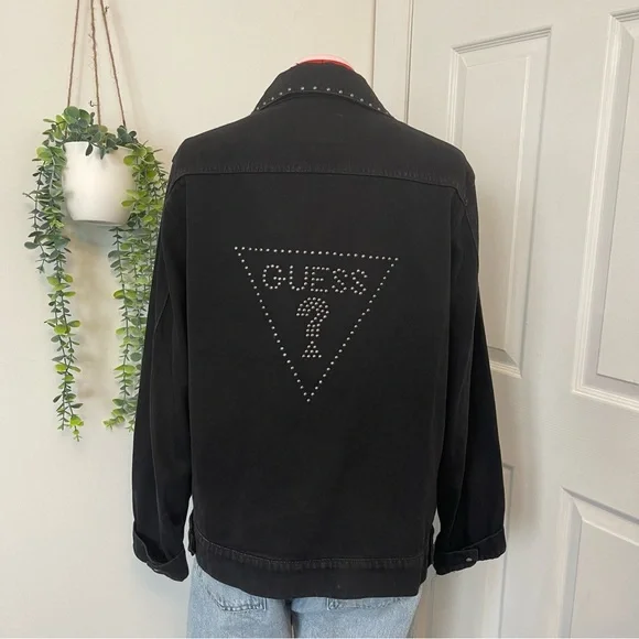 Guess | Nerissa studded logo black denim jacket - Picture 2 of 8